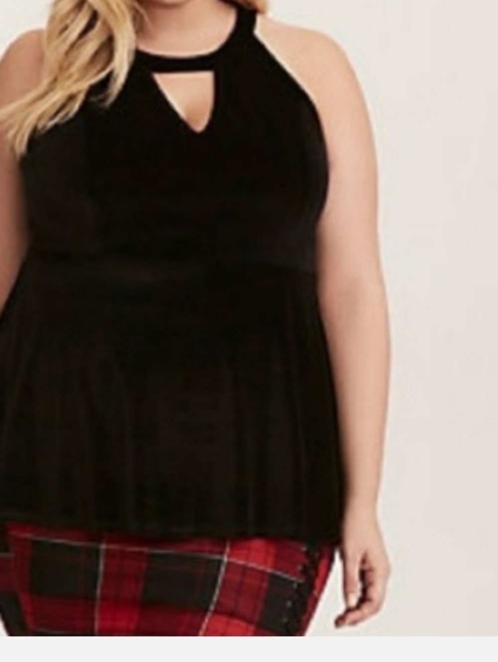 Torrid 2X Black Halter Neck Peplum Top with Keyhole Cutout – Flowy Plus Size Top